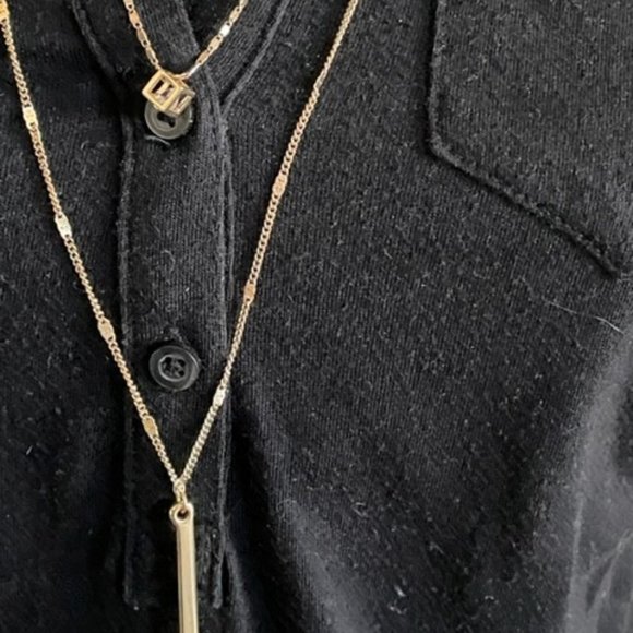 32" Liz Clairborne Gold Fancy Double Chain with a Gold Bar Lariat $ Caged Box CZ - Picture 3 of 8